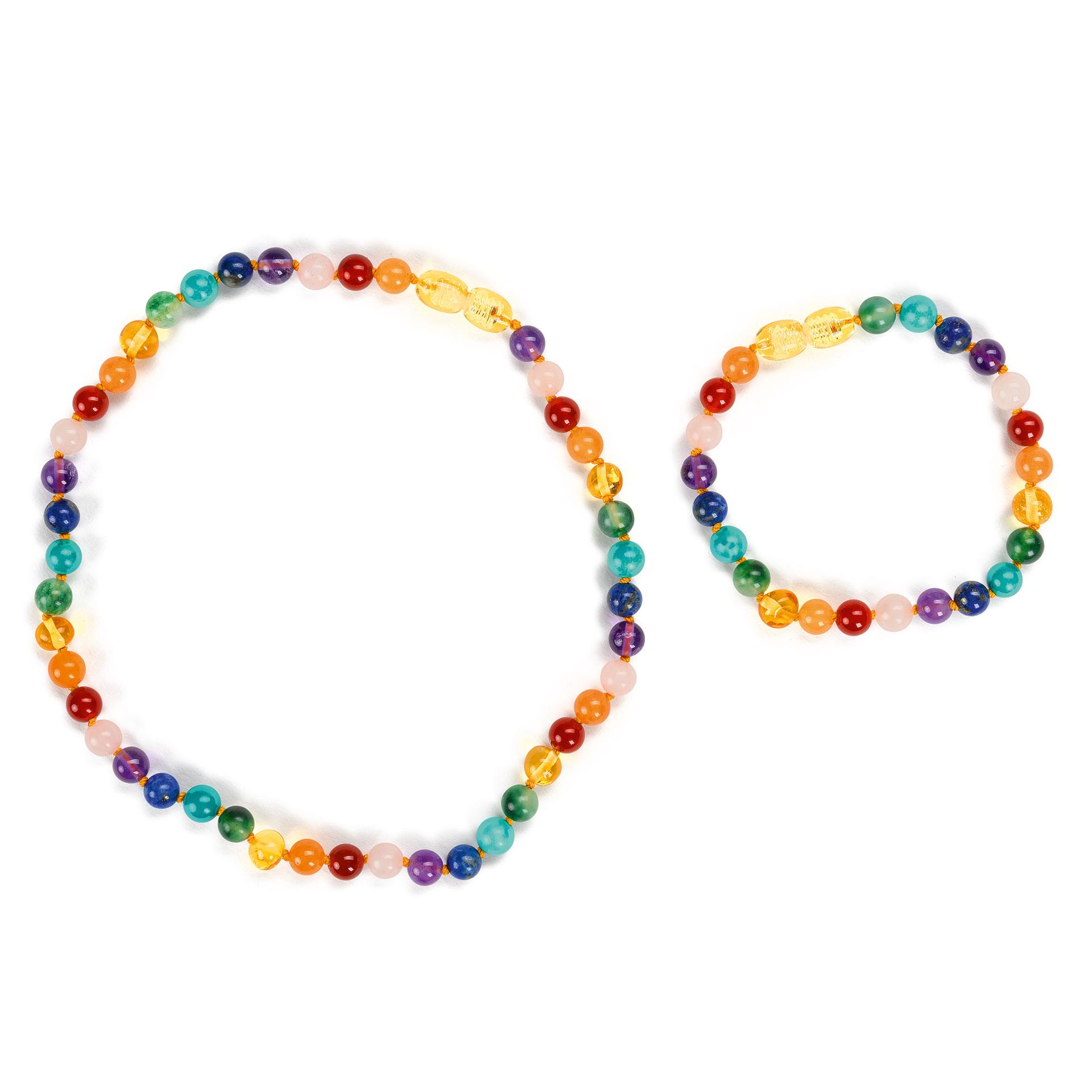 Collier d’ambre pour bébé et bracelet Chakra Rainbow