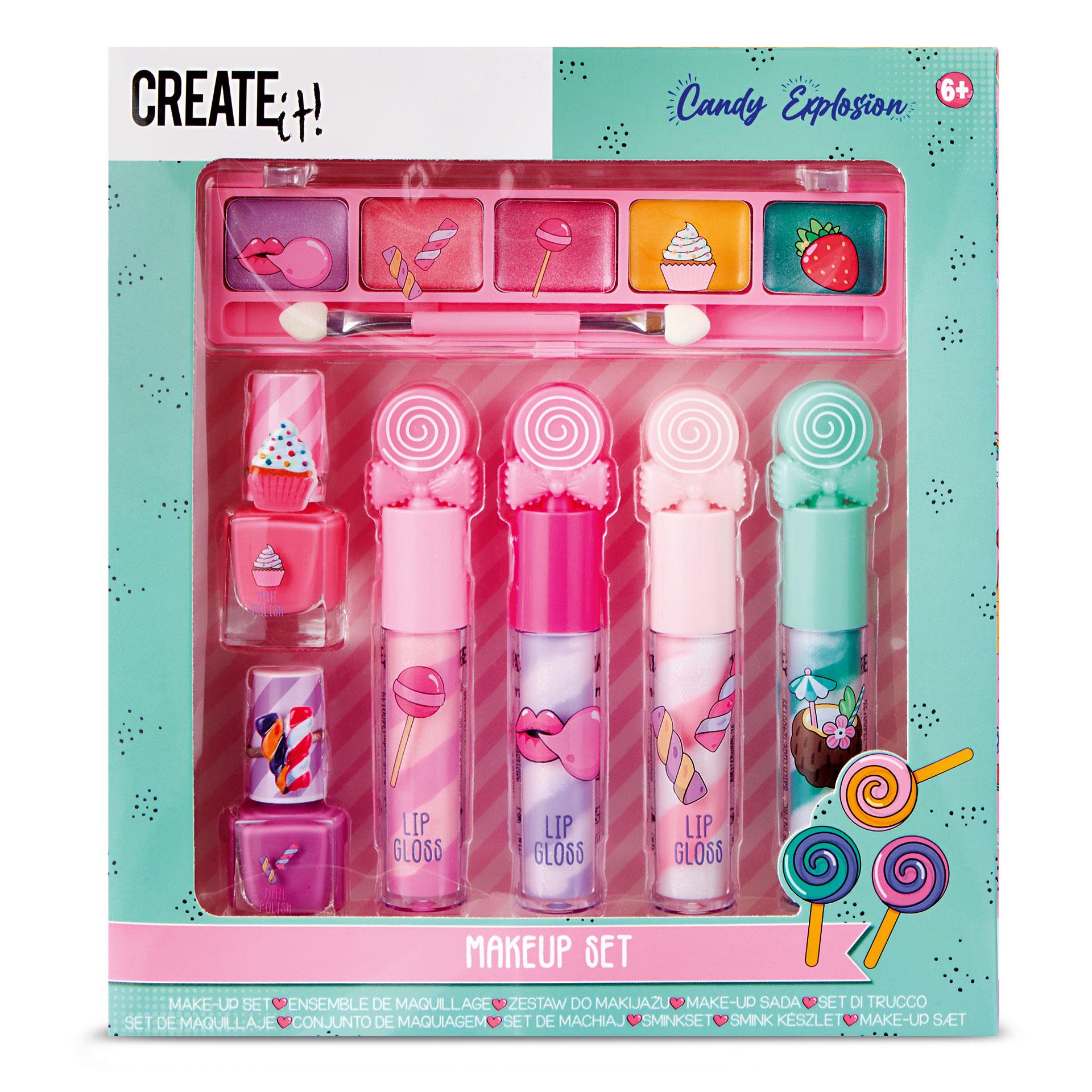 Create It! Süssigkeiten-Make-up-Set – farbenfrohes Kinderschminkset mit duftendem Lipgloss, Lidschatten und Nagellack