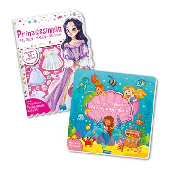 Livre autocollant de coloriage sirènes et princesses - bricolage – peinture – énigmes, 2 pces