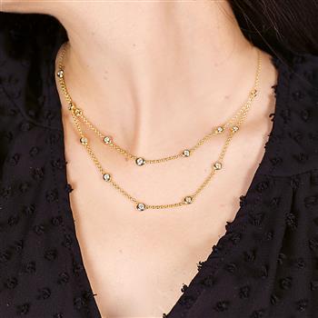 Collana a doppio strato in argento placcato oro con pietre di zirconia cubica, finitura elegante e di alta qualità